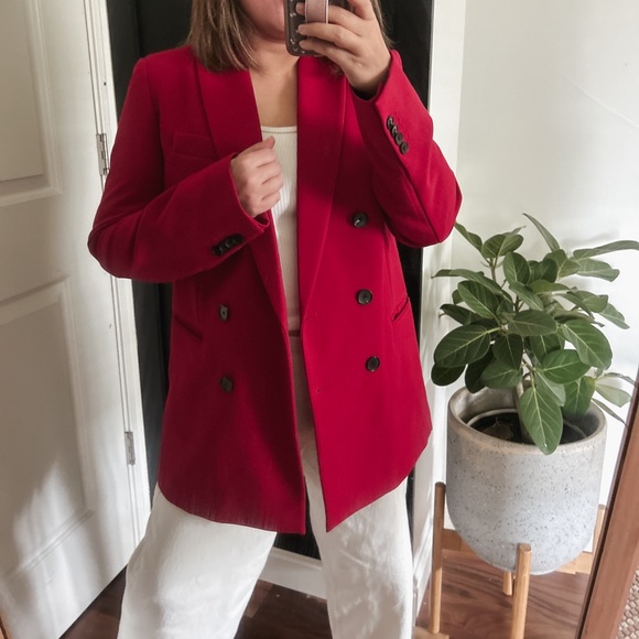 Zara Like New Double Breasted Blazer Jacket in Deep Red. Size S - Picture 14 of 14